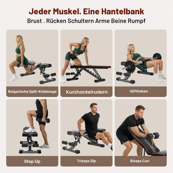 YOLEO Klappbare Hantelbank, ENISO-zertifiziert mit 375KG/400KG Tragfähigkeit, 98% Vormontiert, klapp
