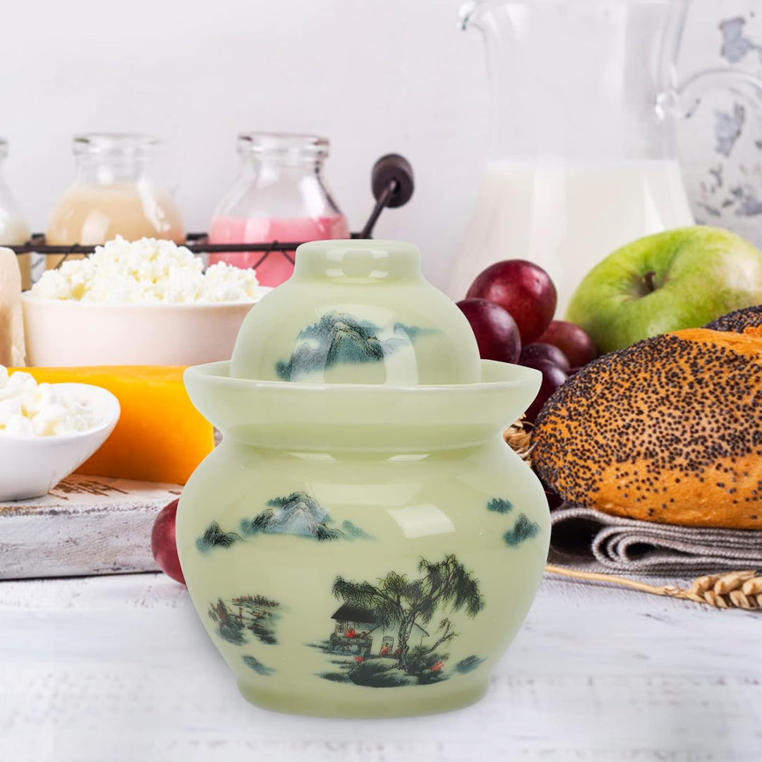 Cabilock Gärtopf Keramik Sauerkrauttopf Gurkentopf Einlegetopf mit Deckel Luftdichte Vorratsdose Vor