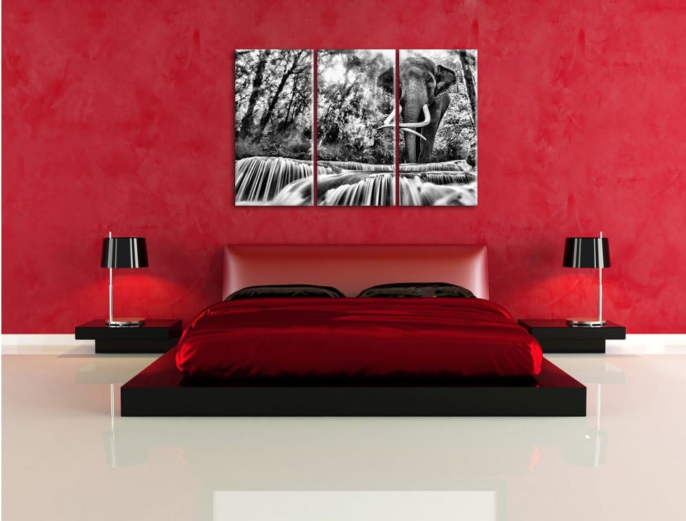 Pixxprint Elefant am Bach als Leinwandbild/Grösse: 3 Teilig (120x80) cm/Wandbild/Kunstdruck/fertig b