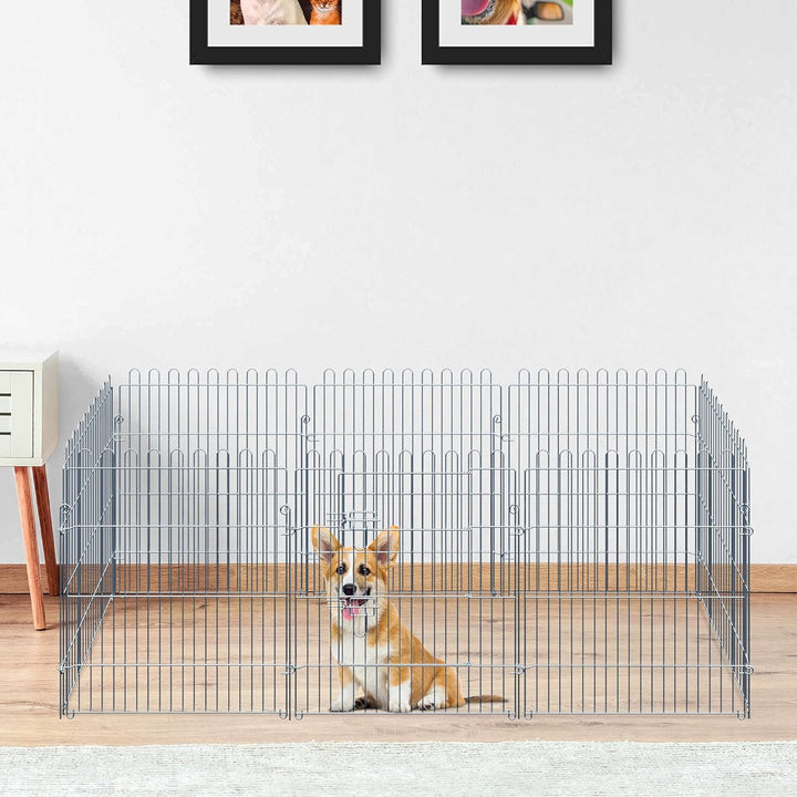 PawHut Freilaufgehege Welpenauslauf Welpenzaun Laufstall Welpengitter für Tiere 8-teilig B63 x H76 c