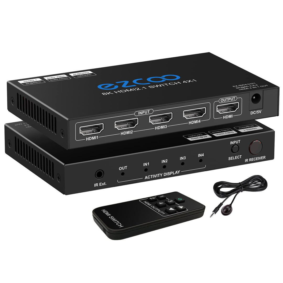 8K HDMI 2.1 Switch 4K 120Hz 4x1 48Gbps VRR ARC HDCP2.3 HDR10 CEC Passthough HDMI Umschalter 8K 60Hz