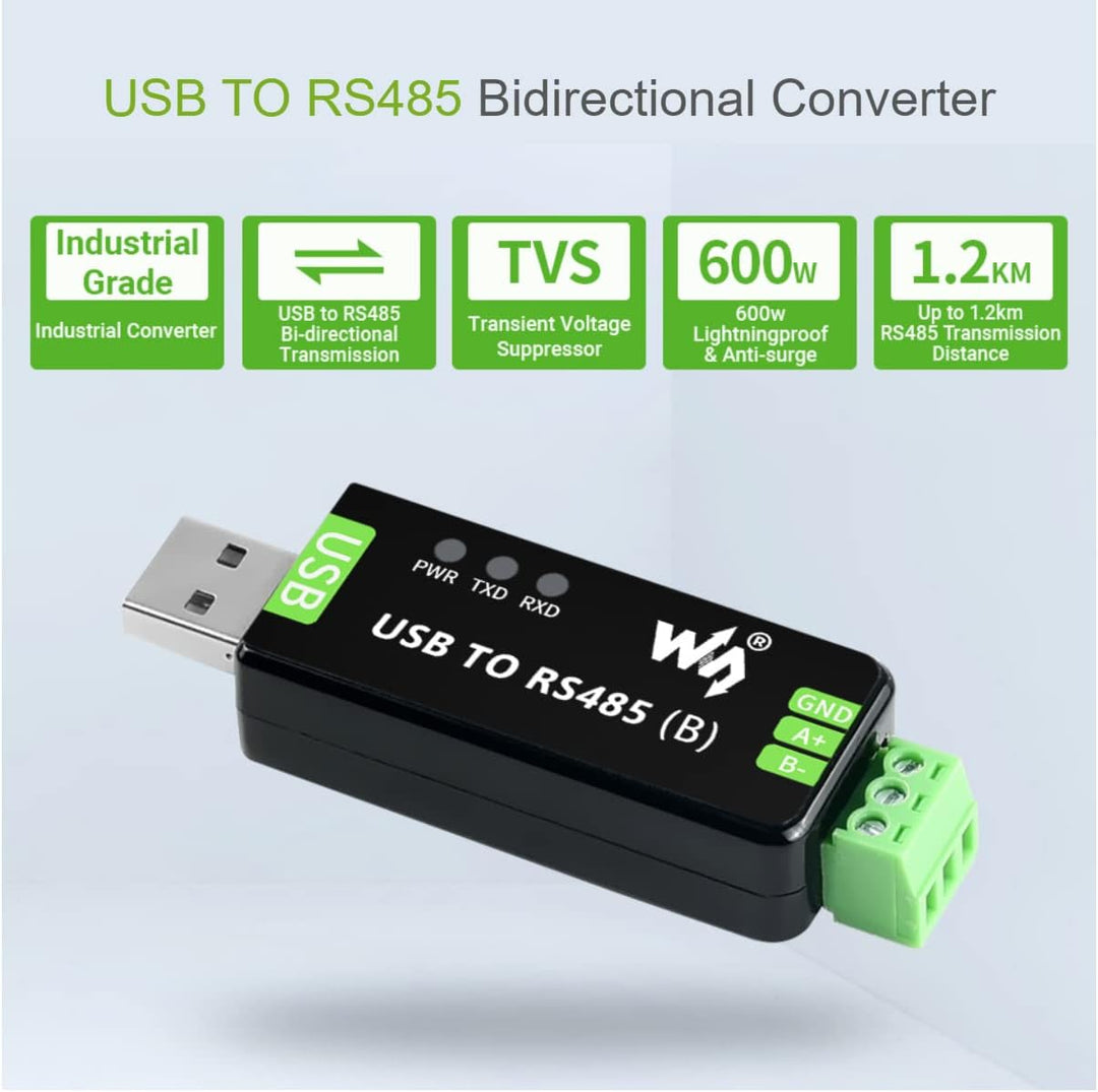 Waveshare Industrial USB to RS485 Converter with original CH343G and SP485EEN 300bps ~ 3Mbps Baudrat