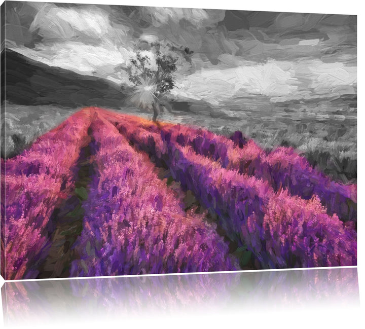 herrliches Lavendelfeld mit einsamen Baum Format: 100x70 auf Leinwand, XXL riesige Bilder fertig ger