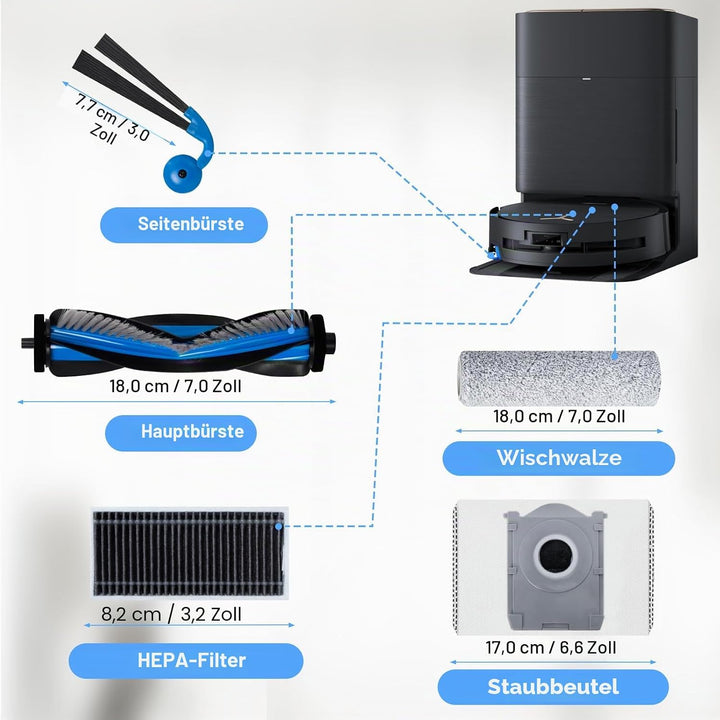 Zubehörset für Ecovacs Deebot T80S Omni / X9 Pro Omni / X11 Pro Omni Roboterstaubsauger Ersatz, 1 Ro