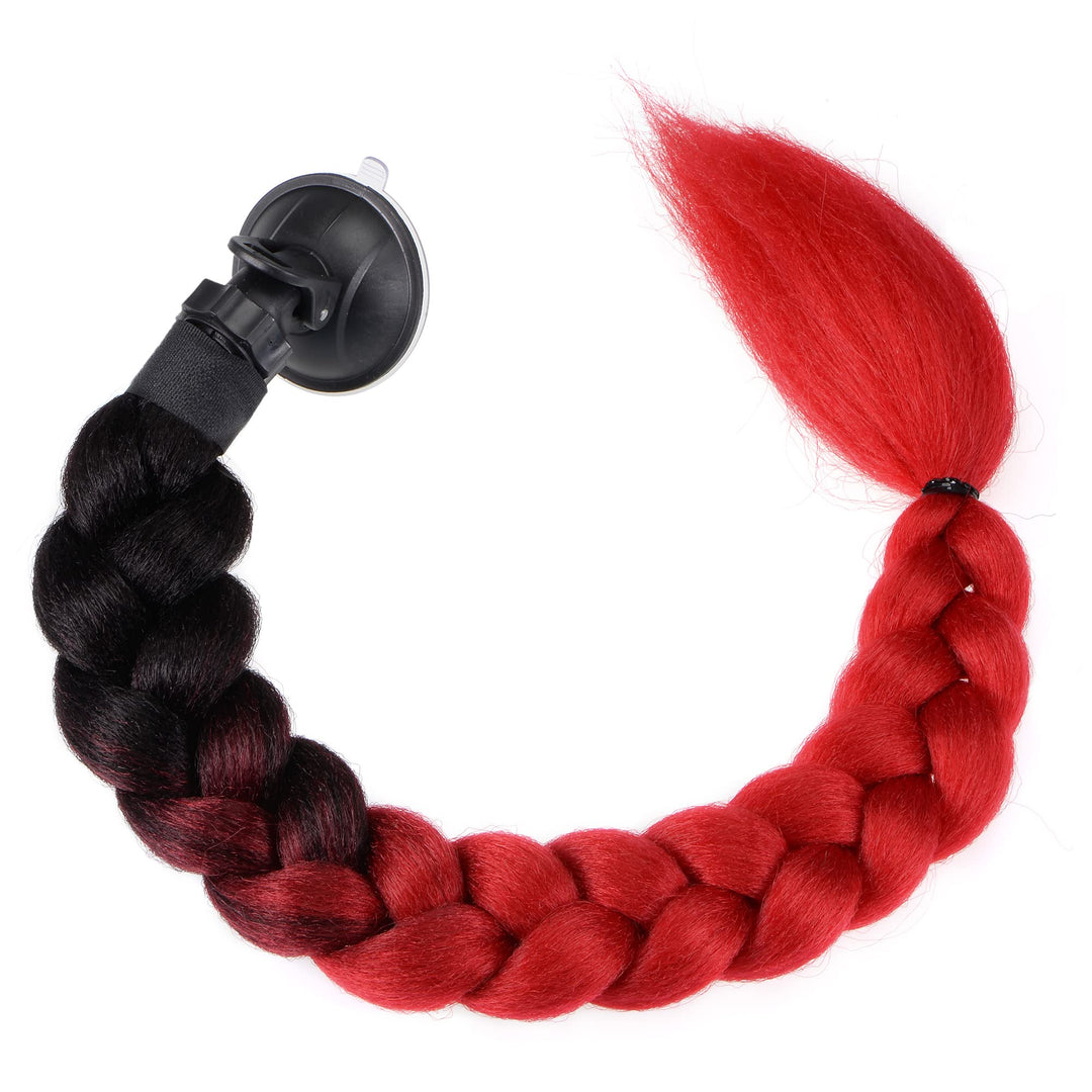 F FIERCE CYCLE Helmdekor Pigtail Braid Saugnapf für Motorrad Rot Schwarz