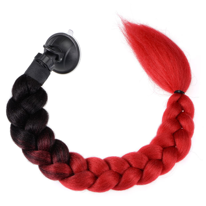 F FIERCE CYCLE Helmdekor Pigtail Braid Saugnapf für Motorrad Rot Schwarz