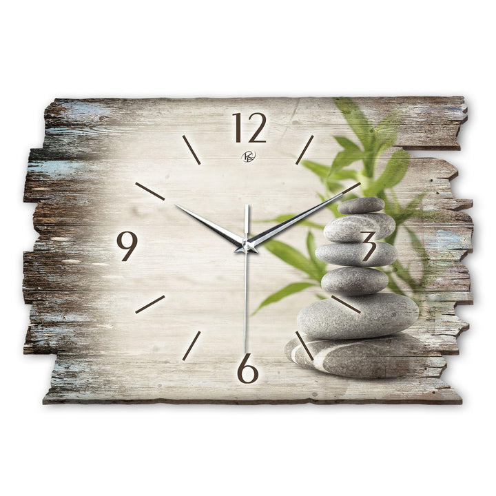 Kreative Feder Designer Wanduhr „Bambus“ aus Holz 40x27cm im Shabby Style Design - Designeruhr mit f