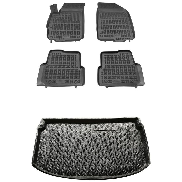 M MOTOS Satz Gummifussmatten und PE Kofferraumwanne für Chevrolet Aveo T300 2011-2020 Verbessern Sie