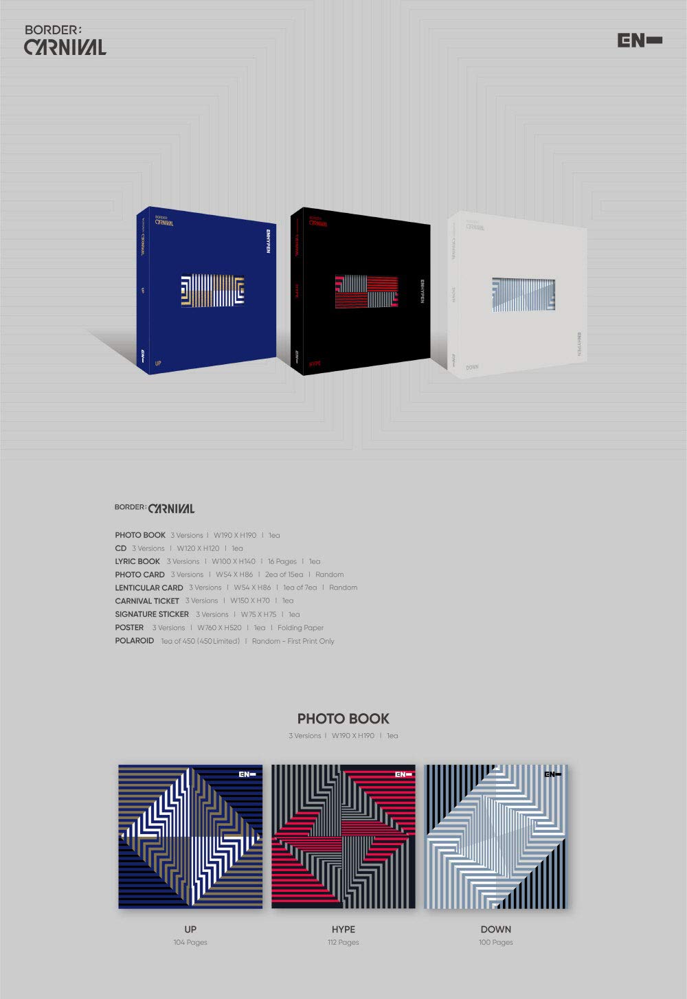 ENHYPEN - BORDER : CARNIVAL (2nd Mini Album) Album+Extra Photocards Set (UP ver.), Up Ver.
