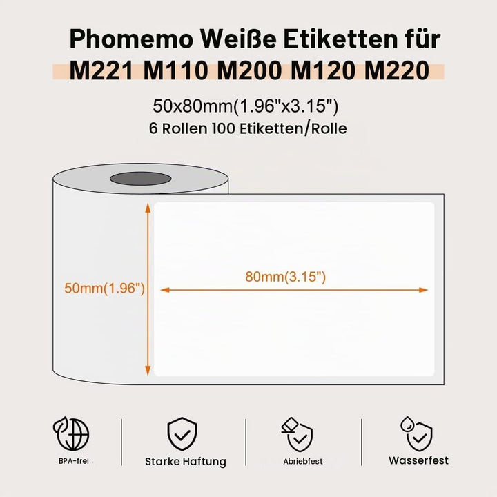 Phomemo M110/M200/M220/M221/M120 Selbstklebende Etiketten, 1.97"x3.15"(50x80mm) Thermoetiketten papi