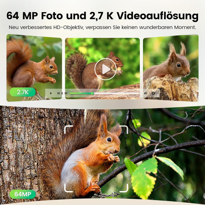 XTU WLAN Wildkamera mit Handyübertragung App, 2.7K 64MP Wildtierkamera mit Nachtsicht Bewegungsmelde