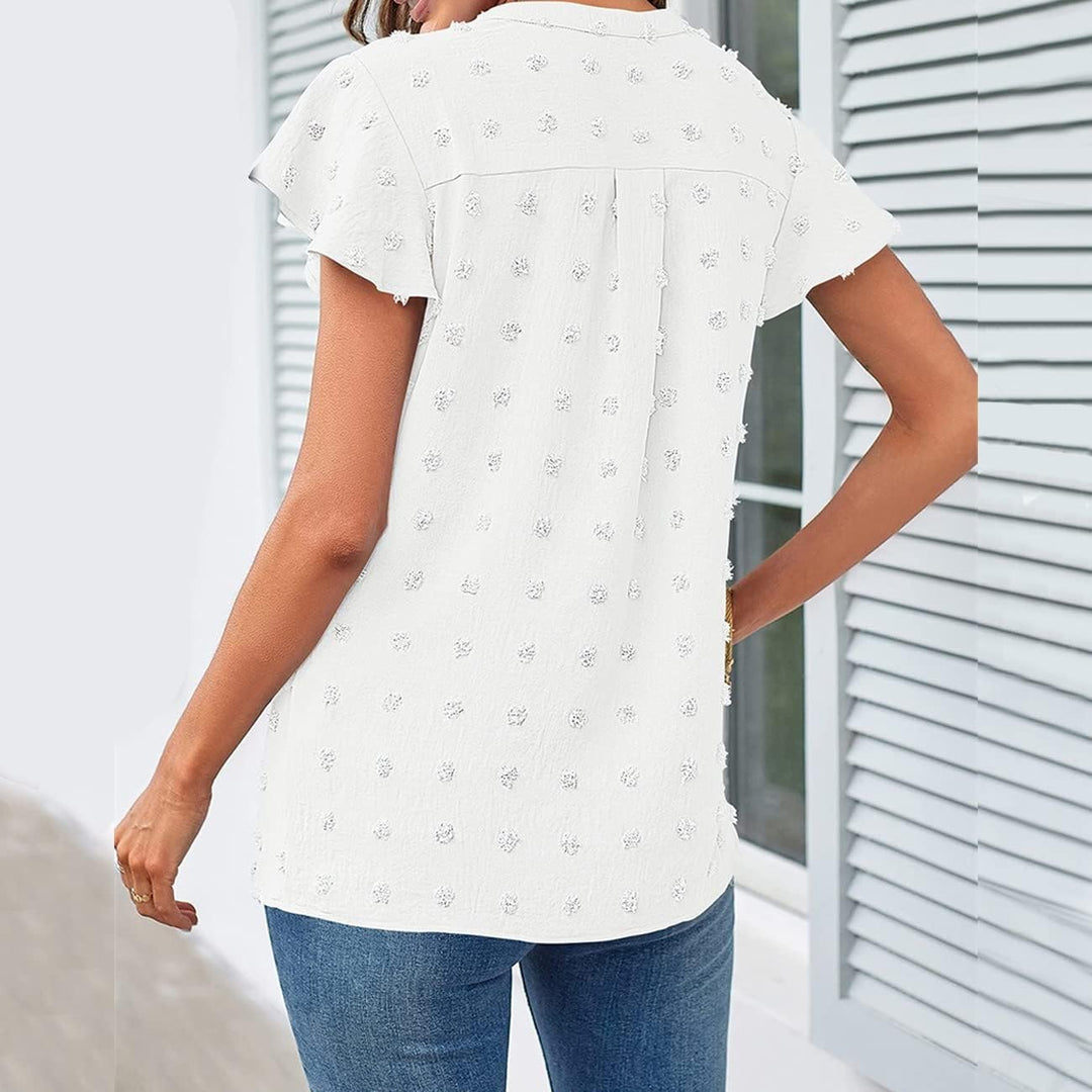 RPAEOY Damen Bluse Kurzarm Oberteile Tshirt V-Ausschnitte Plissiertes Schmetterlingshülse Hemd Somme