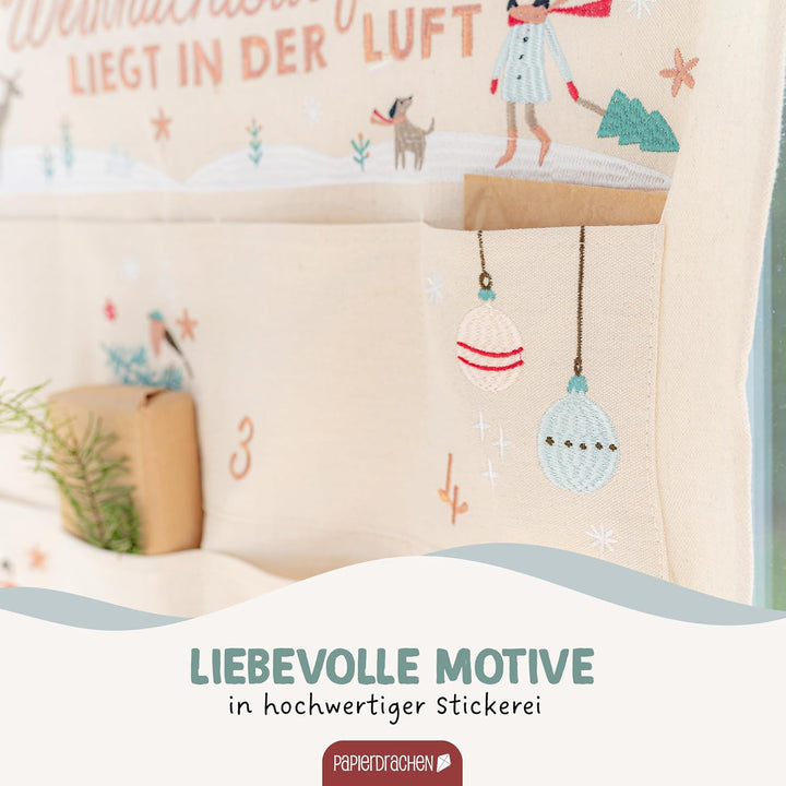 Papierdrachen Adventskalender 2025 - als Wandkalender - Cheerful Christmas - beige - hochwertig best