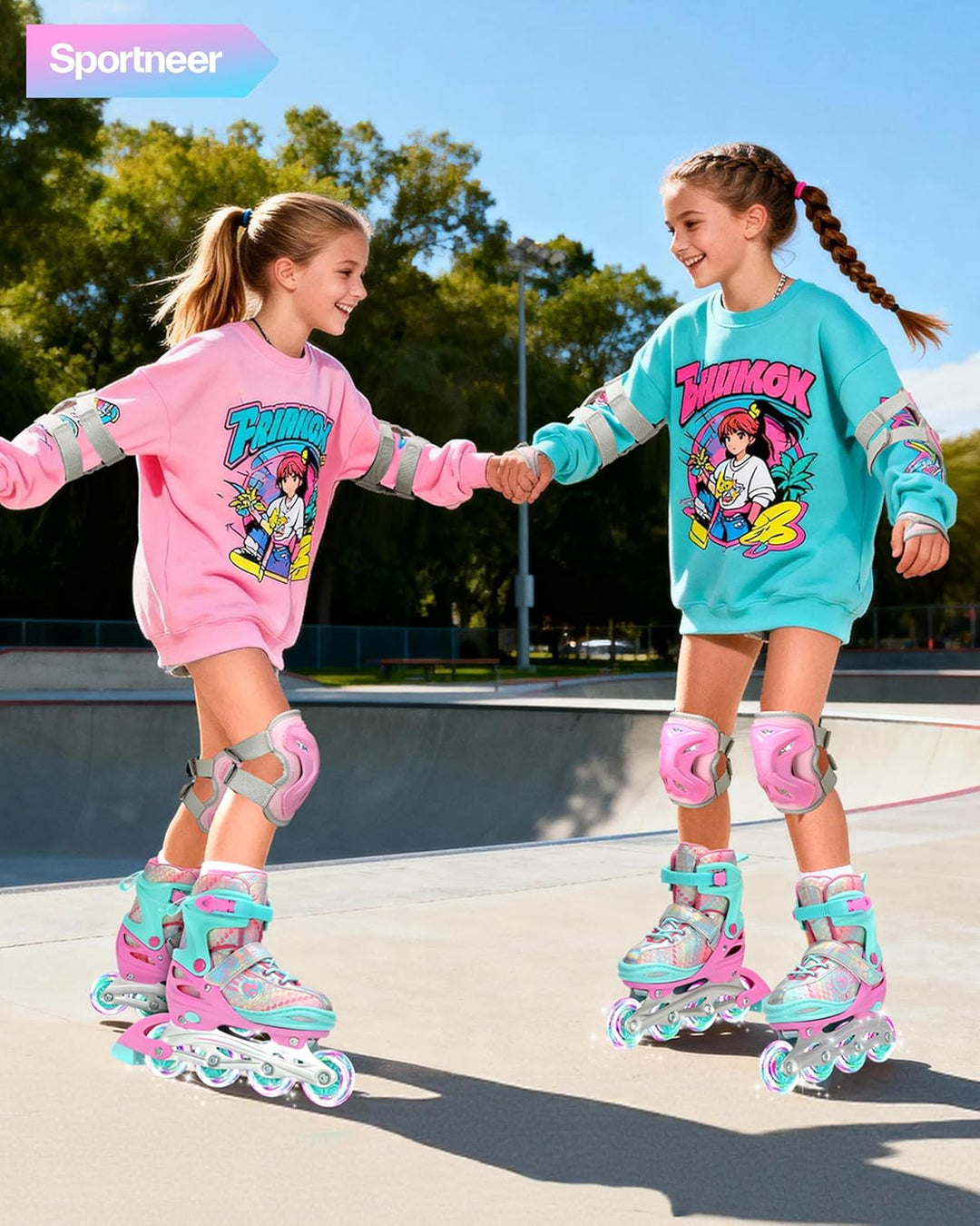 Inliner für Kinder 34-41 Verstellbar, Sportneer Inline Skates Mit 6er Protektoren Setfür Kinder Mädc