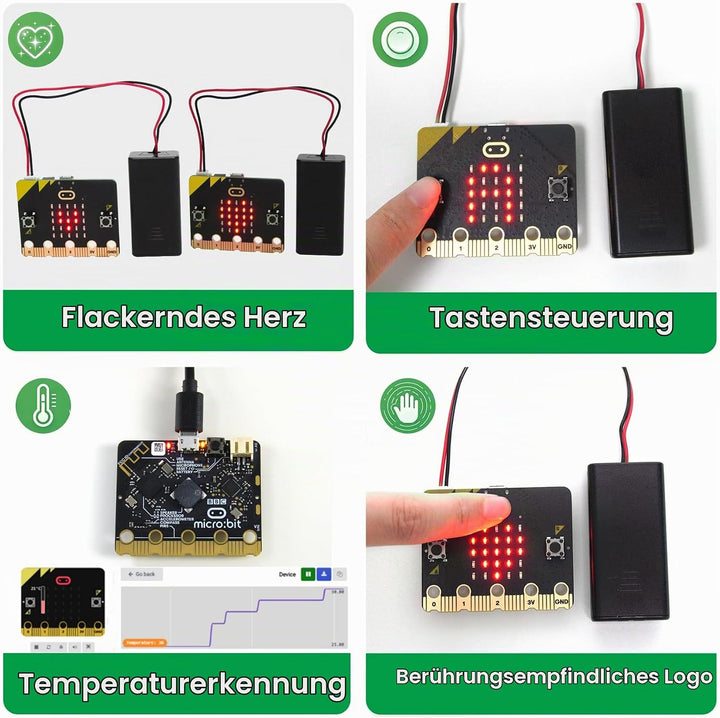 KEYESTUDIO BBC Micro:Bit Go für Micro bit Starter Set mit V2 Microbit Board, Batteriehalter, Micro-U