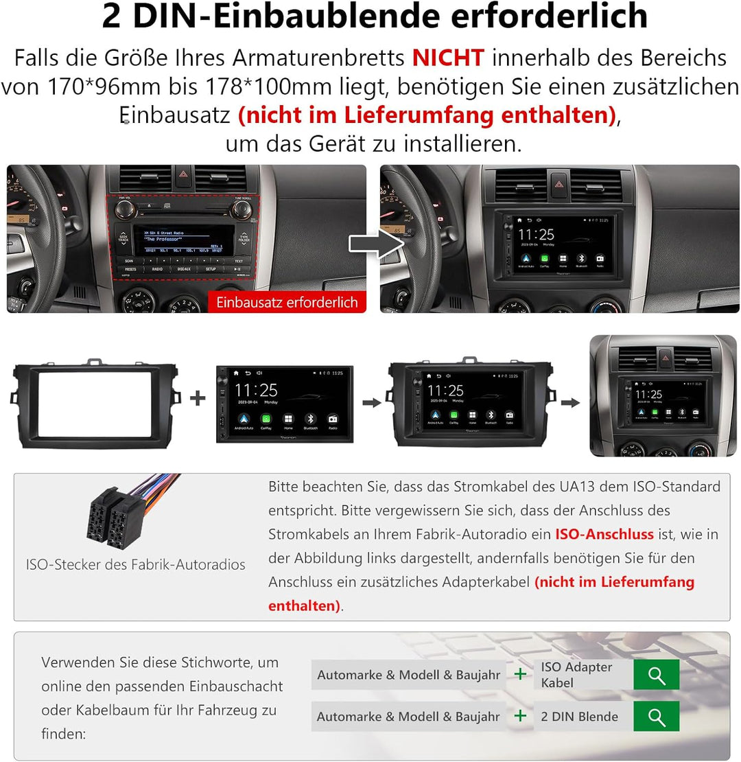 Eonon 7 Zoll Linux Doppel-Din-Autoradio, kabellos, CarPlay, Android Auto, Schnellladung, USB, DSP, B