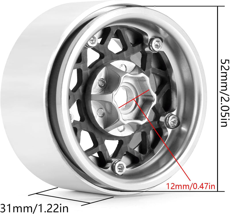 INJORA 1.9 Beadlock Felgen Offset -10mm Kohlefaser Aluminium Räder für 1/10 RC Crawler SCX10 TRX4 VS