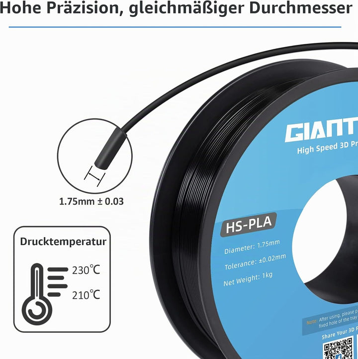 GIANTARM HS-PLA Filament 1,75 mm, PLA-Filament für Hochgeschwindigkeits-3D-Druck, schnelle Aushärtun