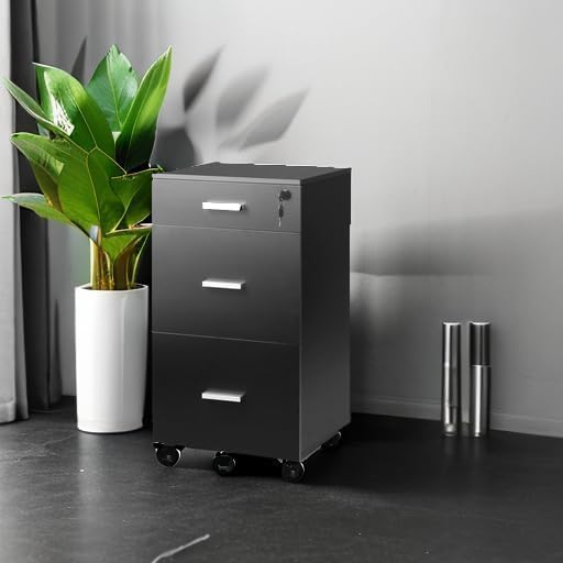 DEVAISE Rollcontainer, Aktenschrank Abschliessbar mit 3 Schubladen, Büroschrank für A4/Legal/Letter,