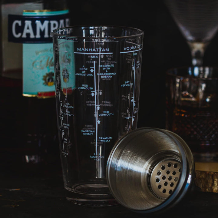 Bar Craft Boston Cocktailshaker, mit aufgedruckten Rezepten und Massangaben, Glas, Transparent, in G