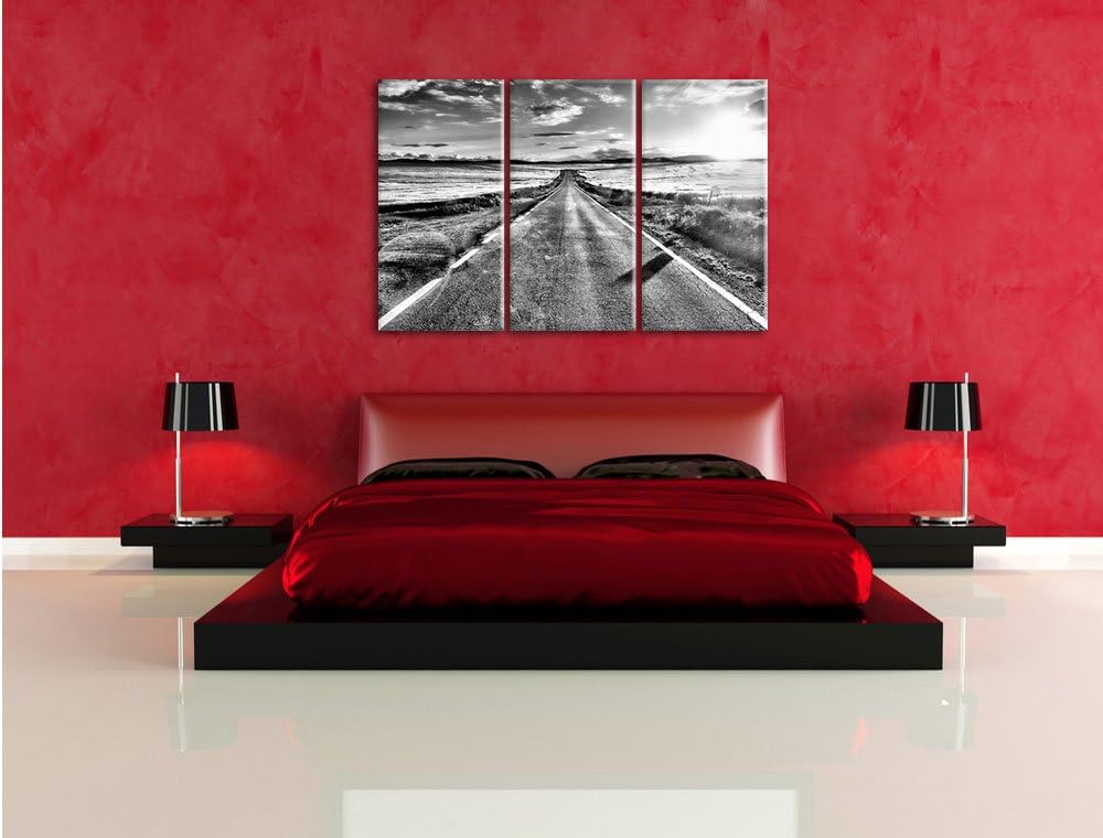 Pixxprint Feldweg im Sonnenschein als Leinwandbild/Grösse: 3 Teilig (120x80) cm/Wandbild/Kunstdruck/