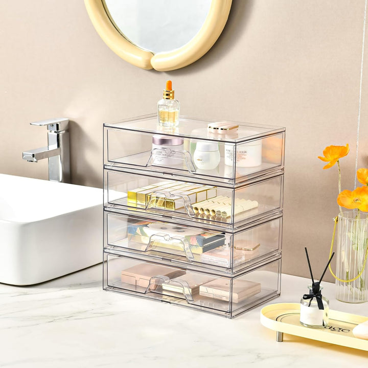 3 Pack Schubladen Organizer Schminktisch Stapelbare Schubladenboxen Klare Acryl Kosmetik Organizer S