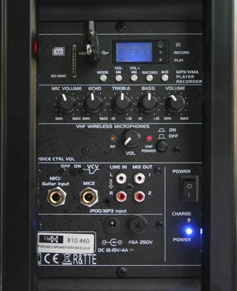 Mobile PA Sound Anlage Akku-MP3-USB-SD inkl. Funkmikrofon 500W Soundsystem E-Lektron EL25-M