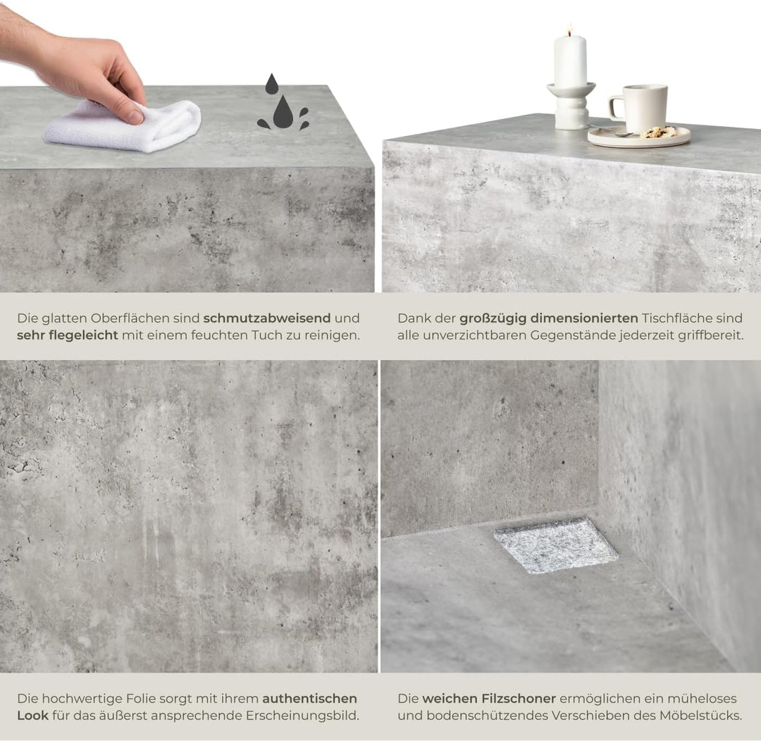 tectake® Couchtisch in Beton Optik, Beistelltisch, moderner Wohnzimmertisch, Sofatisch, Tisch Wohnzi