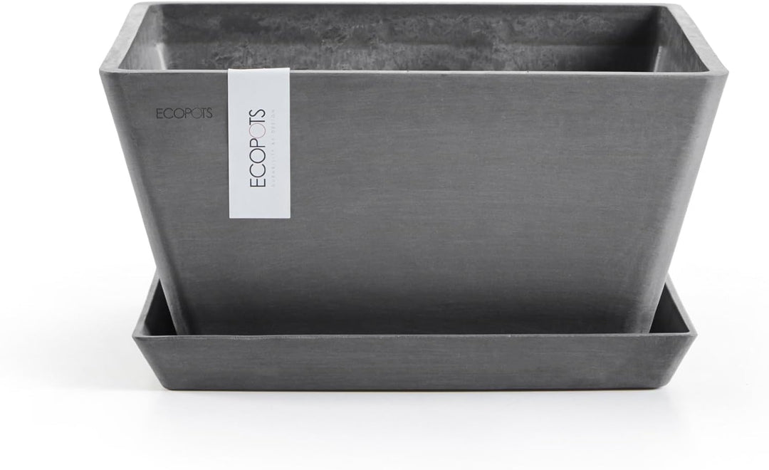 ECOPOTS Blumentopf Berlin Grau - 31 x 31 cm quadratisch - Pflanzentopf aus Recycling Kunststoff - Üb