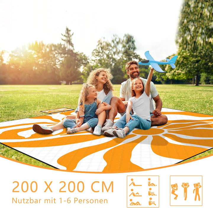 Picknickdecke wasserdichte sandfreie，200x200 cm waschbare Stranddecke,extra grosse Strandtuch XXL mi