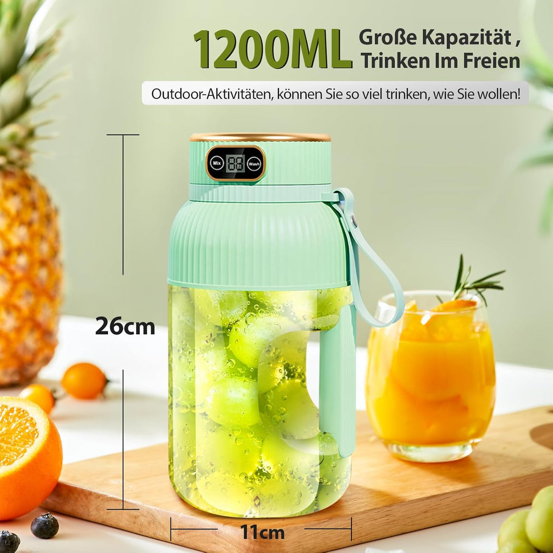 【Upgraded】Fine Life Pro Wiederaufladbarer Elektrischer Entsafter, 1200ML Tragbarer Mixer für Gemüse&