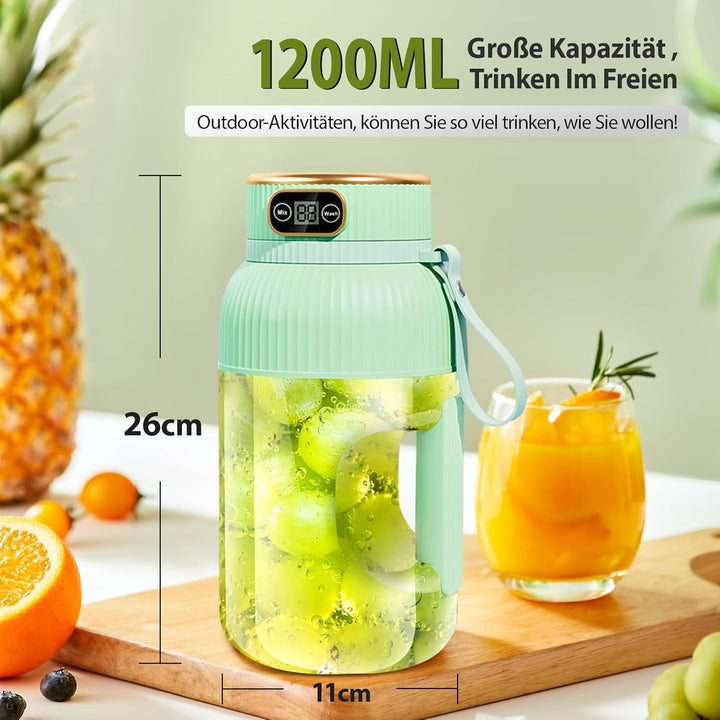 【Upgraded】Fine Life Pro Wiederaufladbarer Elektrischer Entsafter, 1200ML Tragbarer Mixer für Gemüse&