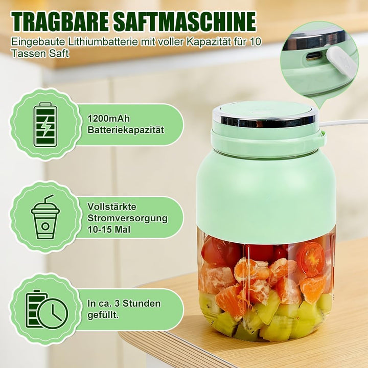 Fresh Juice Mixer Flasche, Smoothie Maker to Go, 1200 ml Flaschenmixer mit 38 Klingen, Tragbarer Mix