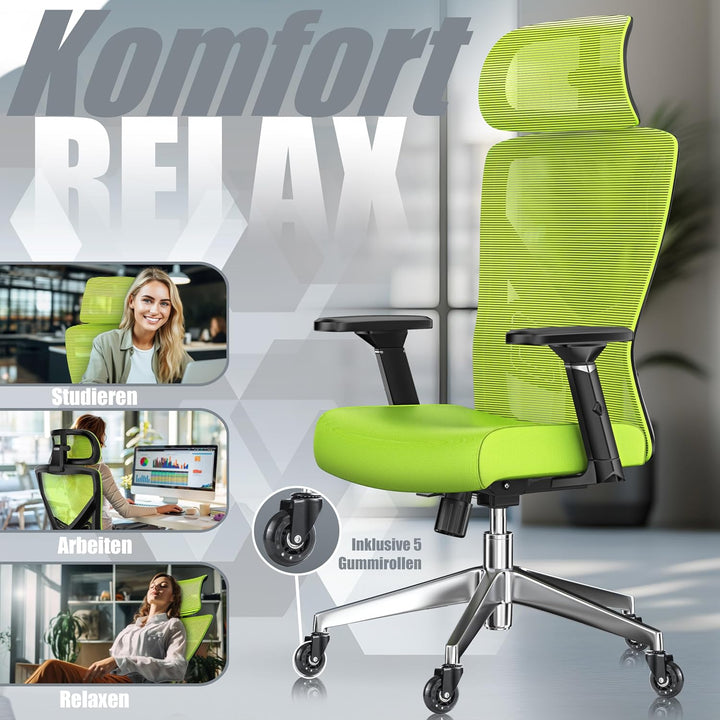 KESSER® Bürostuhl Ergonomisch mit verstellbaren Armlehnen | Drehstuhl mit Lendenwirbelstütze Rückens