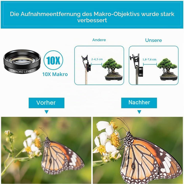 Apexel 11-in-1-Handy Kamera-Objektiv Set - Weitwinkelobjektiv und Makroobjektiv + Fischaugenobjektiv