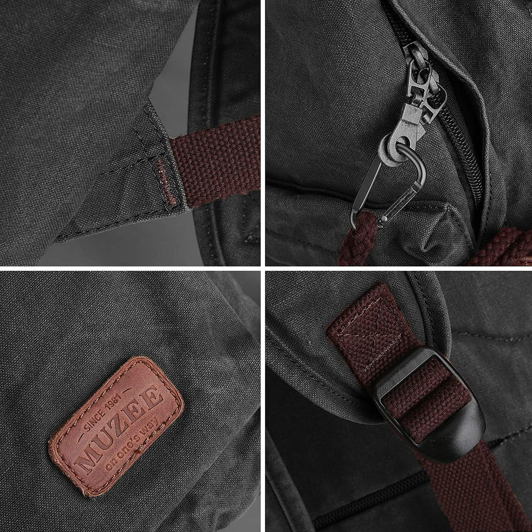 Muzee Canvas Rucksack, Leichter Anti-Diebstahl-Reise-Rucksack mit USB-Ladeanschluss für Herren Damen