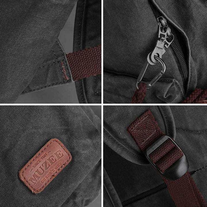 Muzee Canvas Rucksack, Leichter Anti-Diebstahl-Reise-Rucksack mit USB-Ladeanschluss für Herren Damen