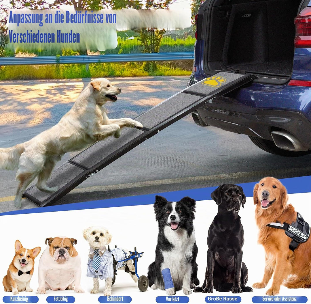 BACOENG Hunderampe Auto Klappbar, Hundetreppe Auto mit Rutschfester Teppich, 160cm rutschfest Hunder