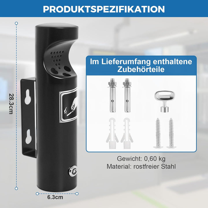 Mülleimer Wandmontage aus Edelstahl, Vertikaler Wandmülleimer für Draussen, Tubular öffentliche Abfa