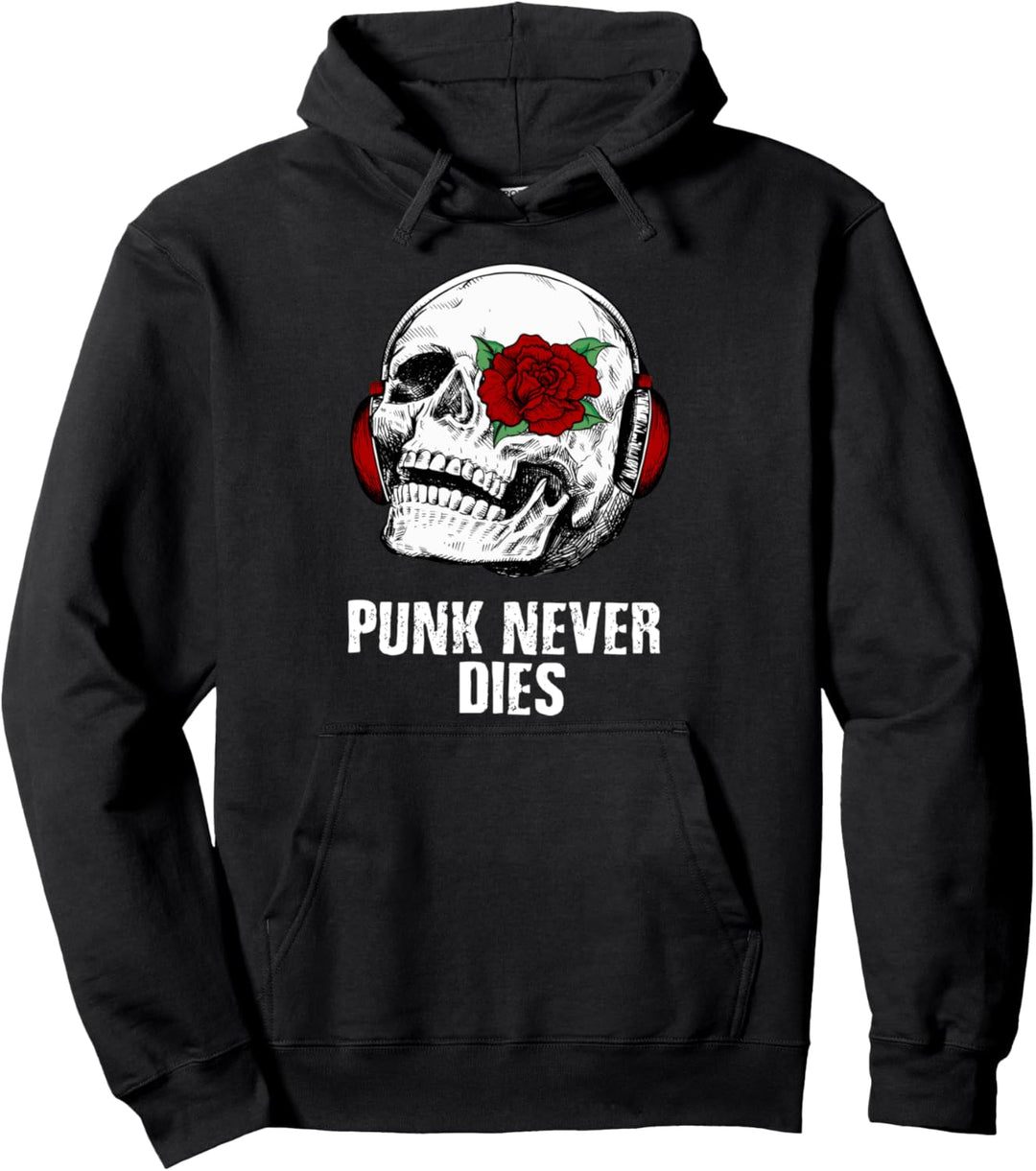 Punk Never dies Punker Spruch mit Totenkopf Schädel Pullover Hoodie