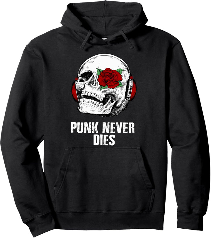 Punk Never dies Punker Spruch mit Totenkopf Schädel Pullover Hoodie