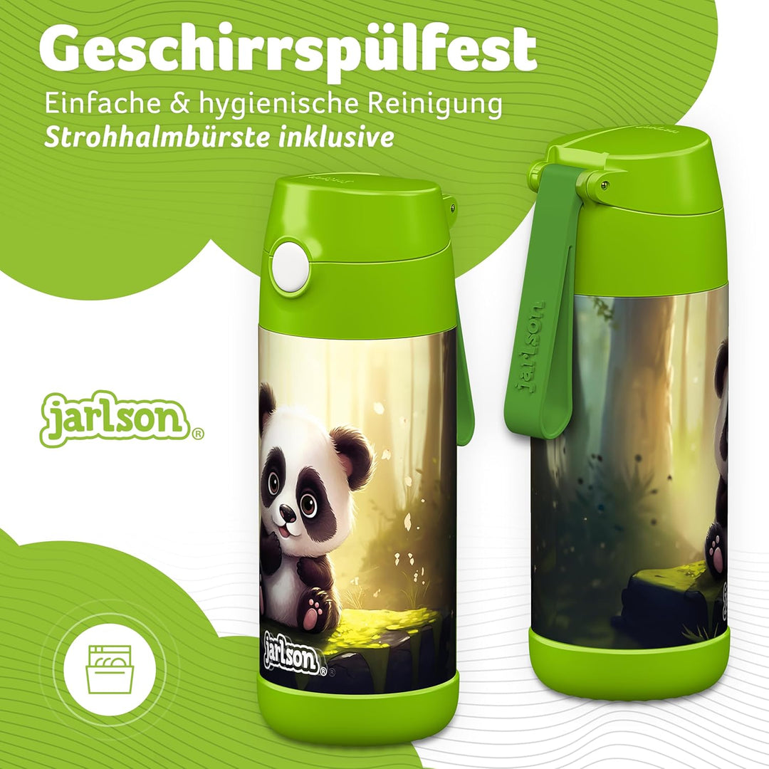 Jarlson® Trinkflasche Kinder Edelstahl Charli [MIT STROHHALM] - Thermosflasche Auslaufsicher - Therm