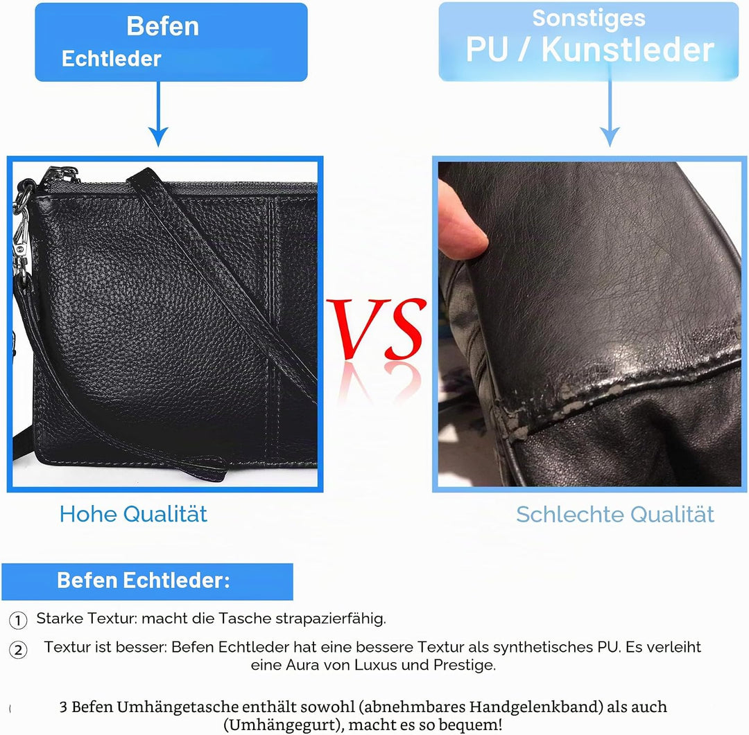 befen Echtleder Damen Umhängetasche Klein Clutch RFID-Blockierung Handtasche Damen Leder Crossbody B