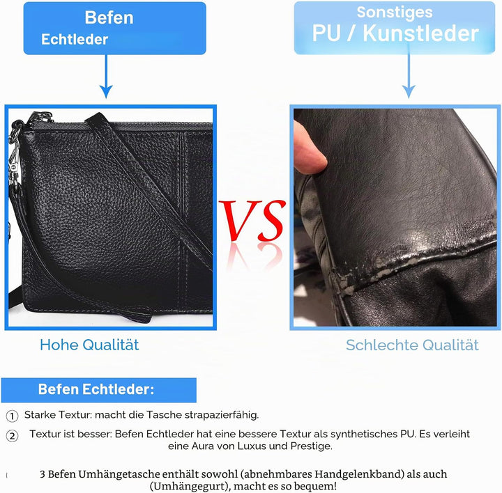 befen Echtleder Damen Umhängetasche Klein Clutch RFID-Blockierung Handtasche Damen Leder Crossbody B