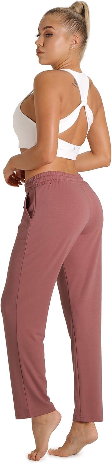 icyzone Damen Jogginghose Sweathose Lang Sporthose Freizeithose geradem Bein Hose mit Tunnelzug M Ra