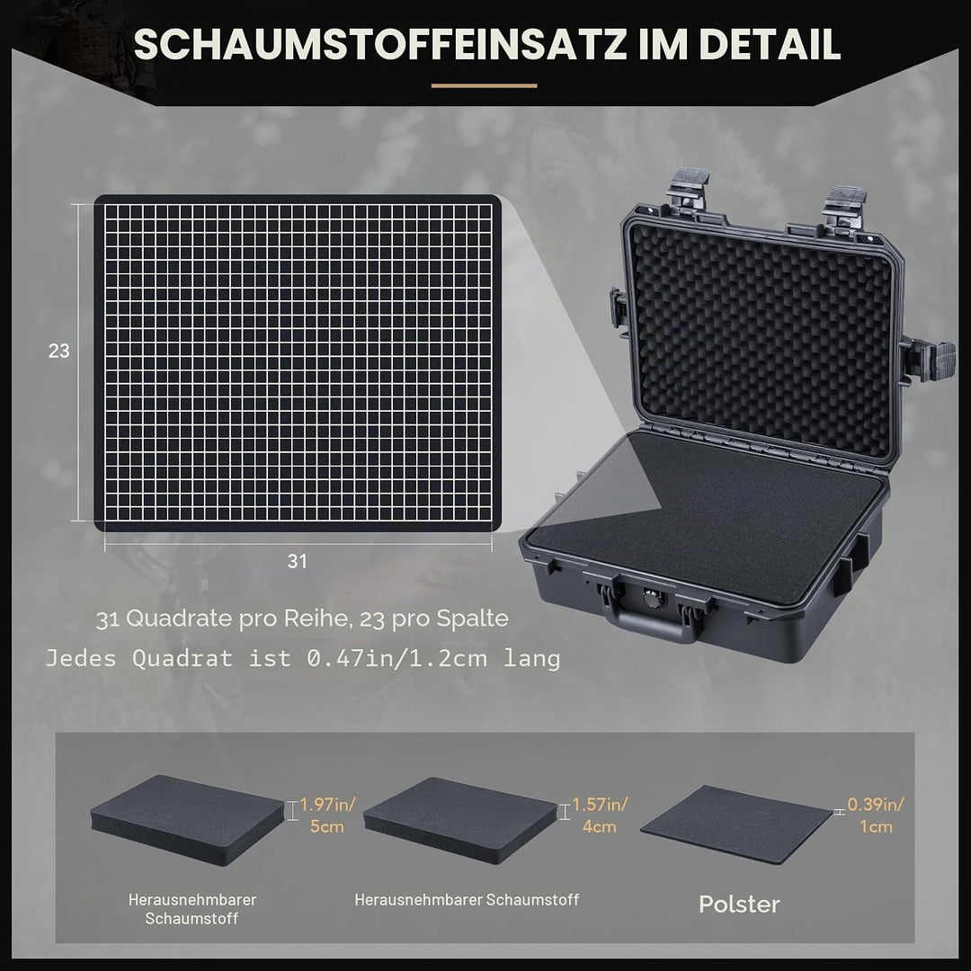 Lykus HC-4011 Wasserdicht Koffer mit anpassbar Rasterschaumstoff, Innengrösse 39,5x29,5x13 cm, Geeig