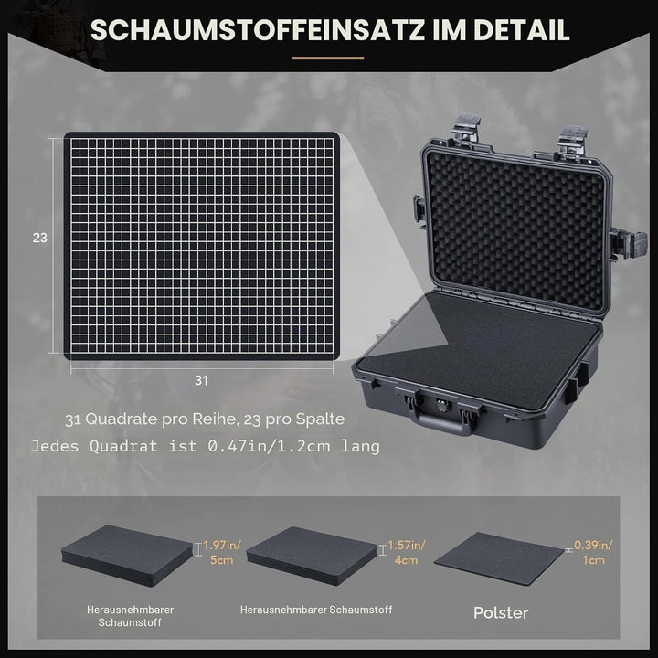 Lykus HC-4011 Wasserdicht Koffer mit anpassbar Rasterschaumstoff, Innengrösse 39,5x29,5x13 cm, Geeig