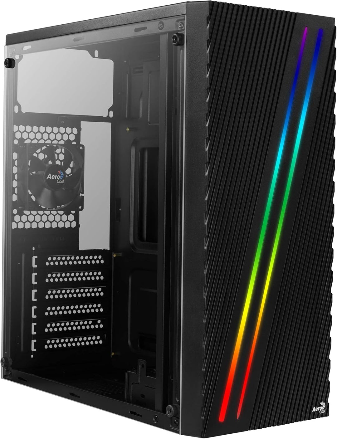 Aerocool Streak PC Gaming Case, Mid-Tower, ATX, RGB, 18 Lighting modes, Full Window, Ideal for First