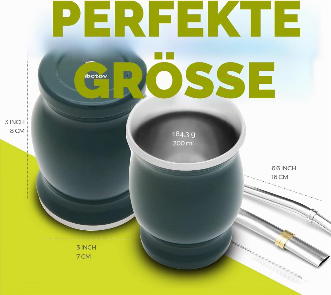 balibetov Yerba Mate Tee Set (Mate Becher) aus Rostfreiem Edelstahl mit Bombilla (Strohhalm) für Mat