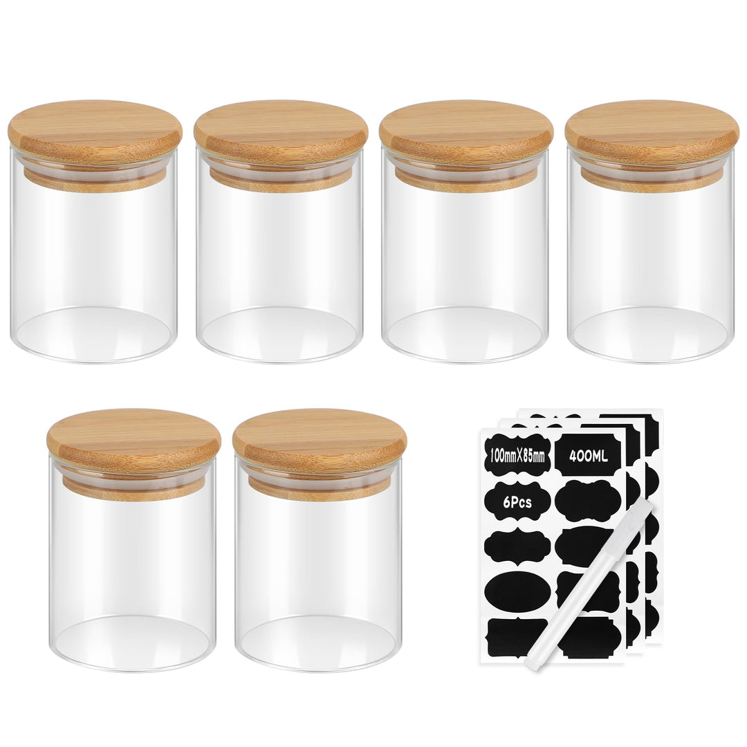 efuturetime 6stk. 500ml Vorratsgläser Glas Rund, φ8.5 * 10.8cm, Vorratsdosen Glas mit Bambusdeckel L